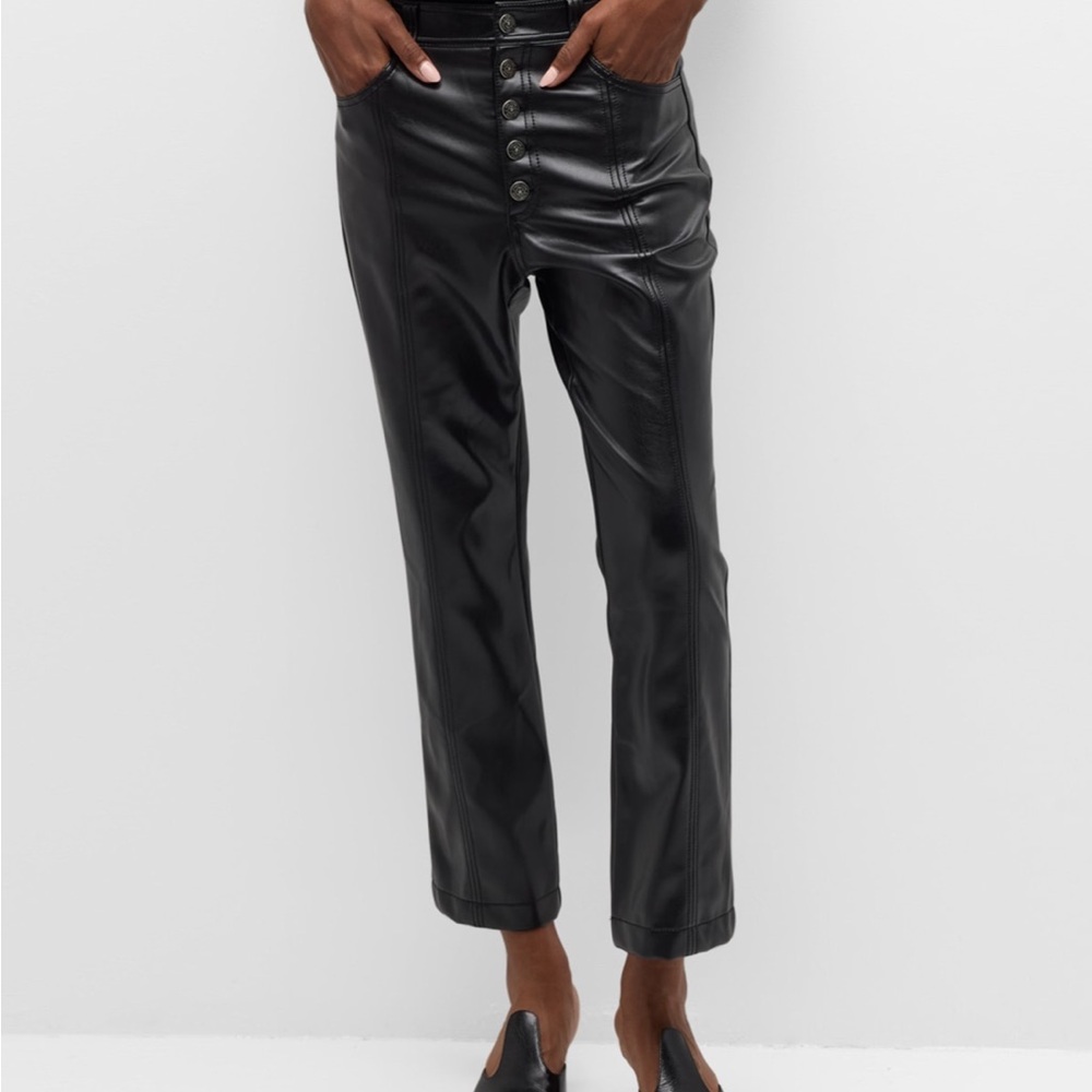 Cinq a Sept Wallace Faux Leather Bootcut Ankle Pants Black Size 4 - Picture 5 of 6